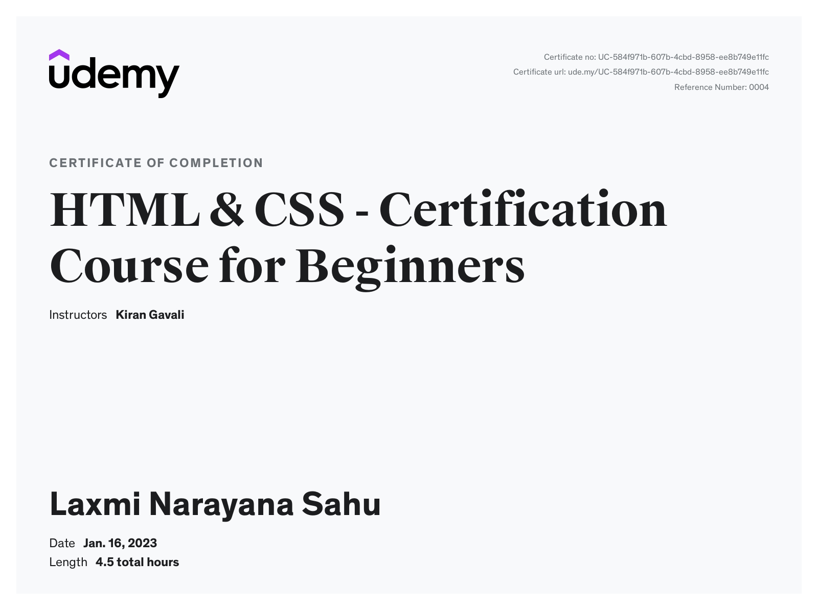 Html&CSS certificate